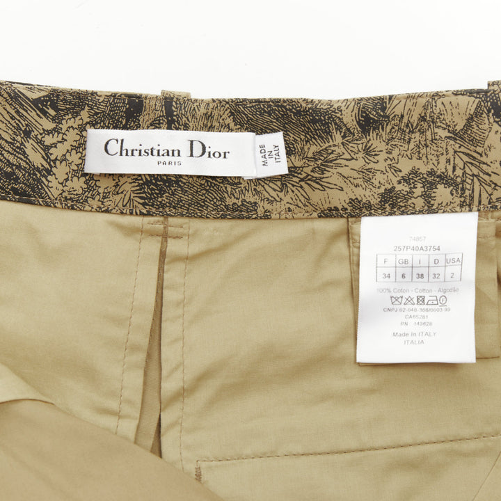 CHRISTIAN DIOR 2019 Toile de Jouy Sauvage beige cotton belted shorts FR34 XS