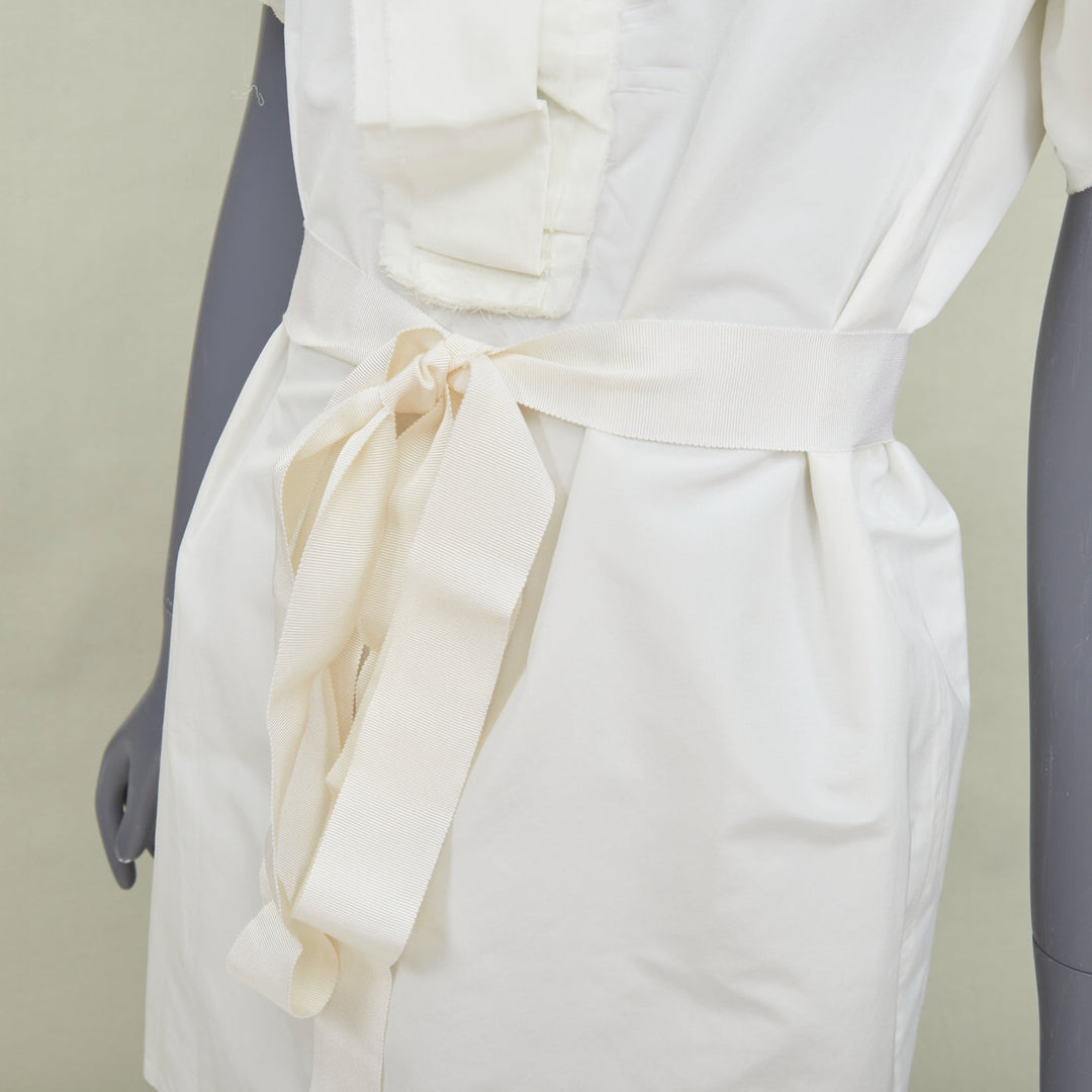 LANVIN 2008 Runway bridal white cotton wrap tiered ruffle sleeve dress FR36 S