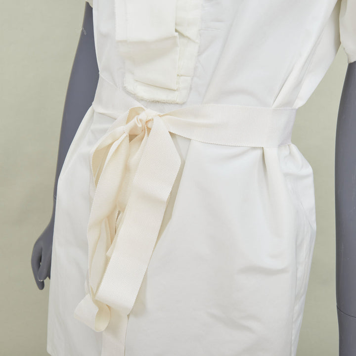 LANVIN 2008 Runway bridal white cotton wrap tiered ruffle sleeve dress FR36 S