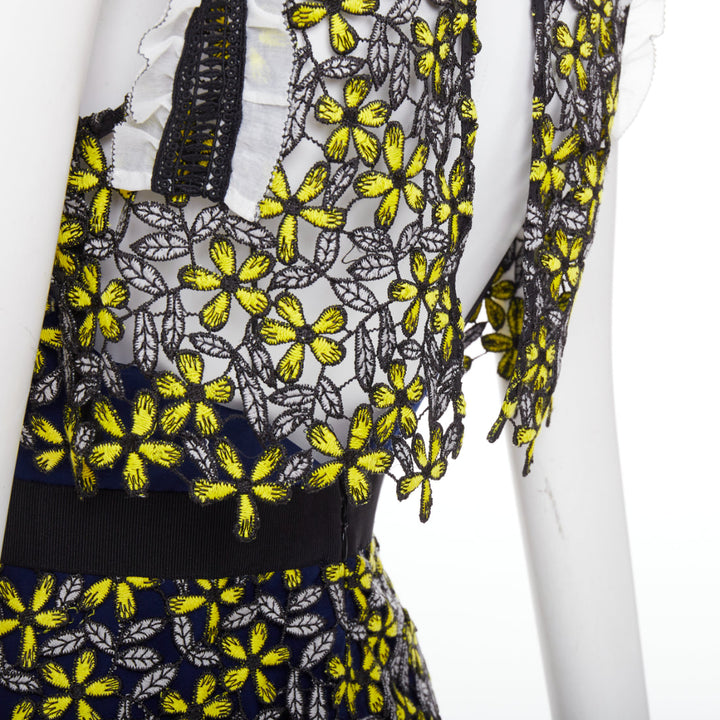 SELF PORTRAIT Eleina Sculpted Daisy Guipure yellow lace floral dress UK4 XXS