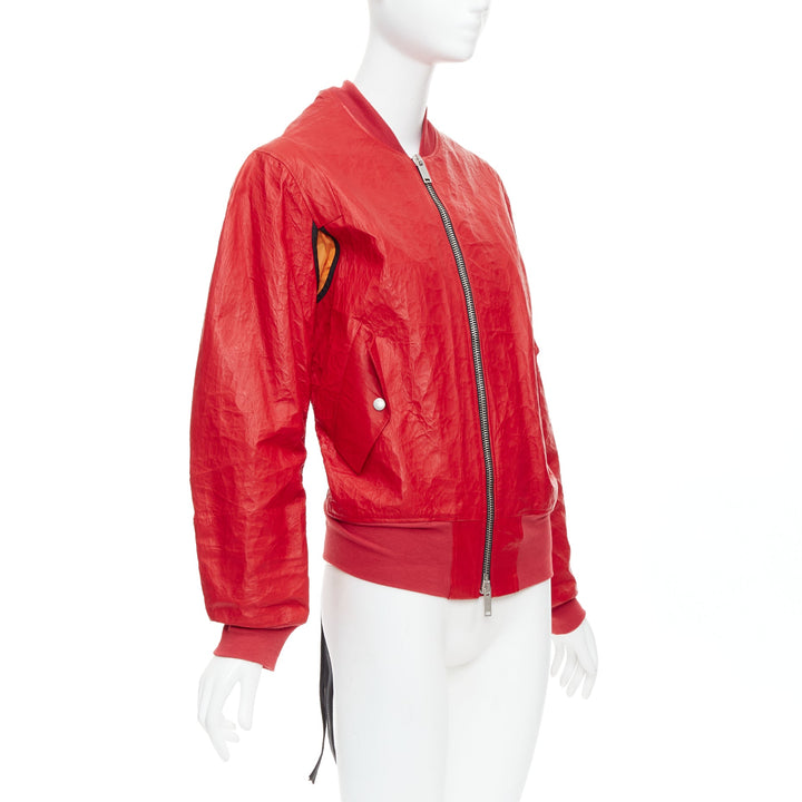 UNRAVELPROJECT red leather tyvek orange nylon lined bomber jacket IT38 XS