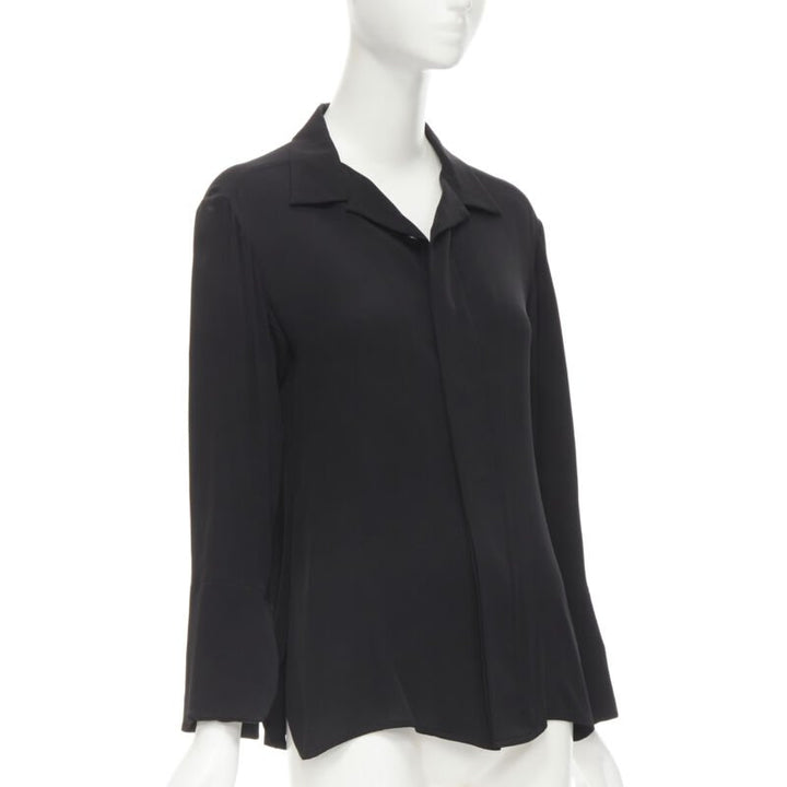 YOHJI YAMAMOTO 100% silk crepe spread collar concealed button shirt