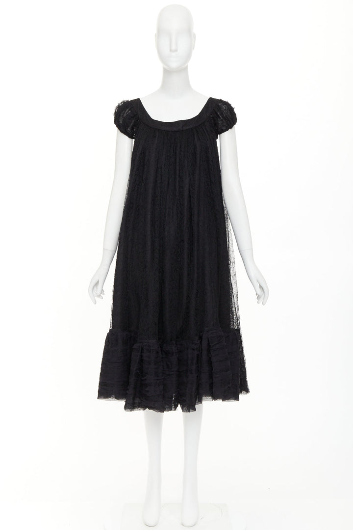 YVES SAINT LAURENT 2007 Vintage black sheer lace gathered tiered dress IT40 S