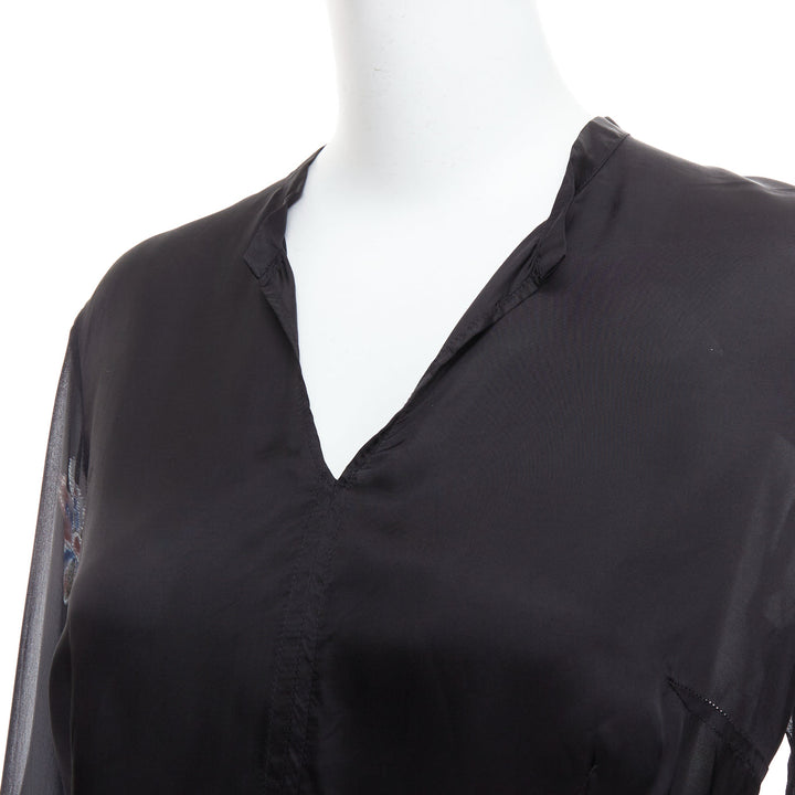 DRIES VAN NOTEN 1990s Vintage 100% silk floral sheer sleeve hi low blouse FR38 M