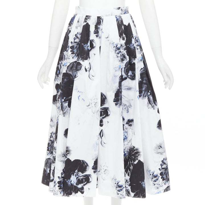 ALEXANDER MCQUEEN 2023 Chiaroscuro blue white floral print midi skirt IT38 XS