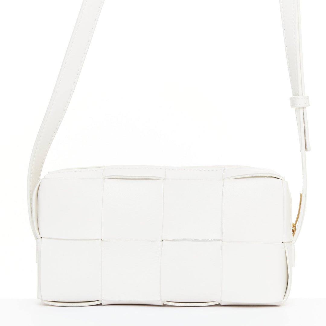 BOTTEGA VENETA Mini Cassette white lambskin Maxi Intrecciato crossbody bag