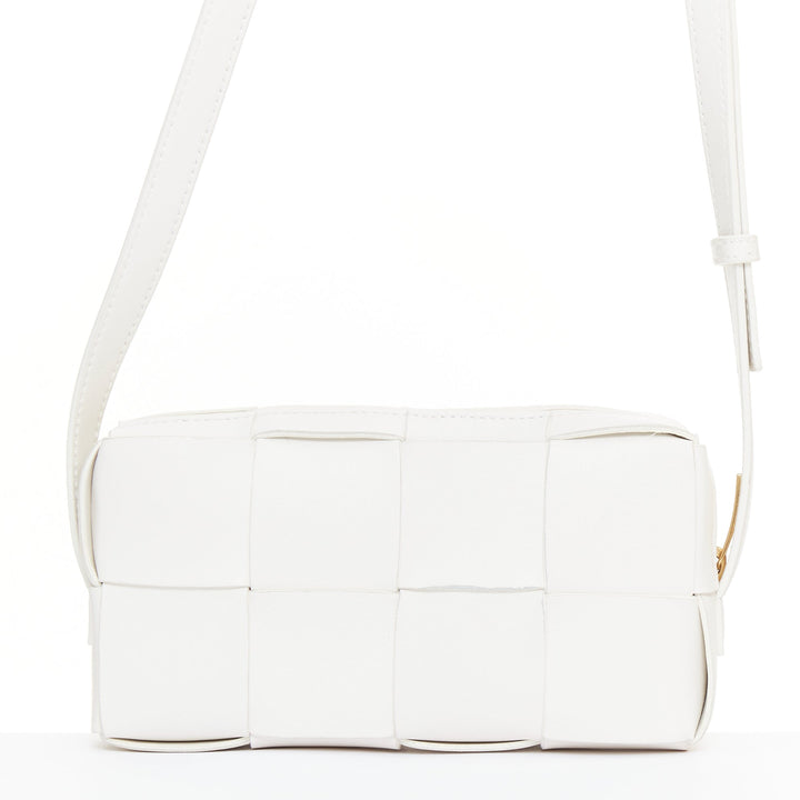 BOTTEGA VENETA Mini Cassette white lambskin Maxi Intrecciato crossbody bag
