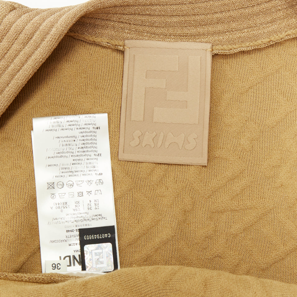 FENDI SKIMS 2021 Runway monogram logo knit oversized pocket cardigan IT36 XXS