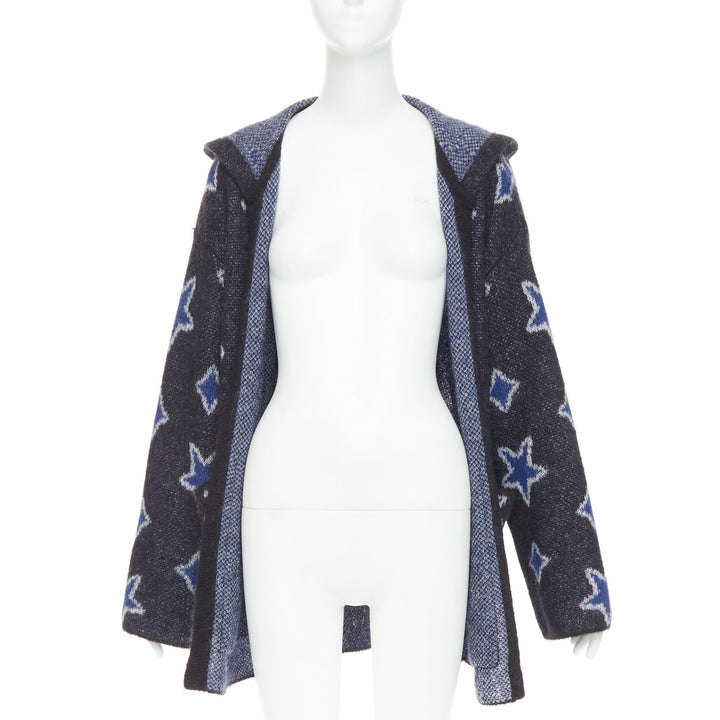 SAINT LAURENT Hedi Slimane 2016 super kid mohair navy star intarsia cardigan XS