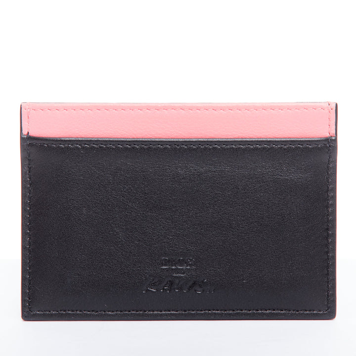 DIOR KAWS 201k pink bee XX black leather cardholder