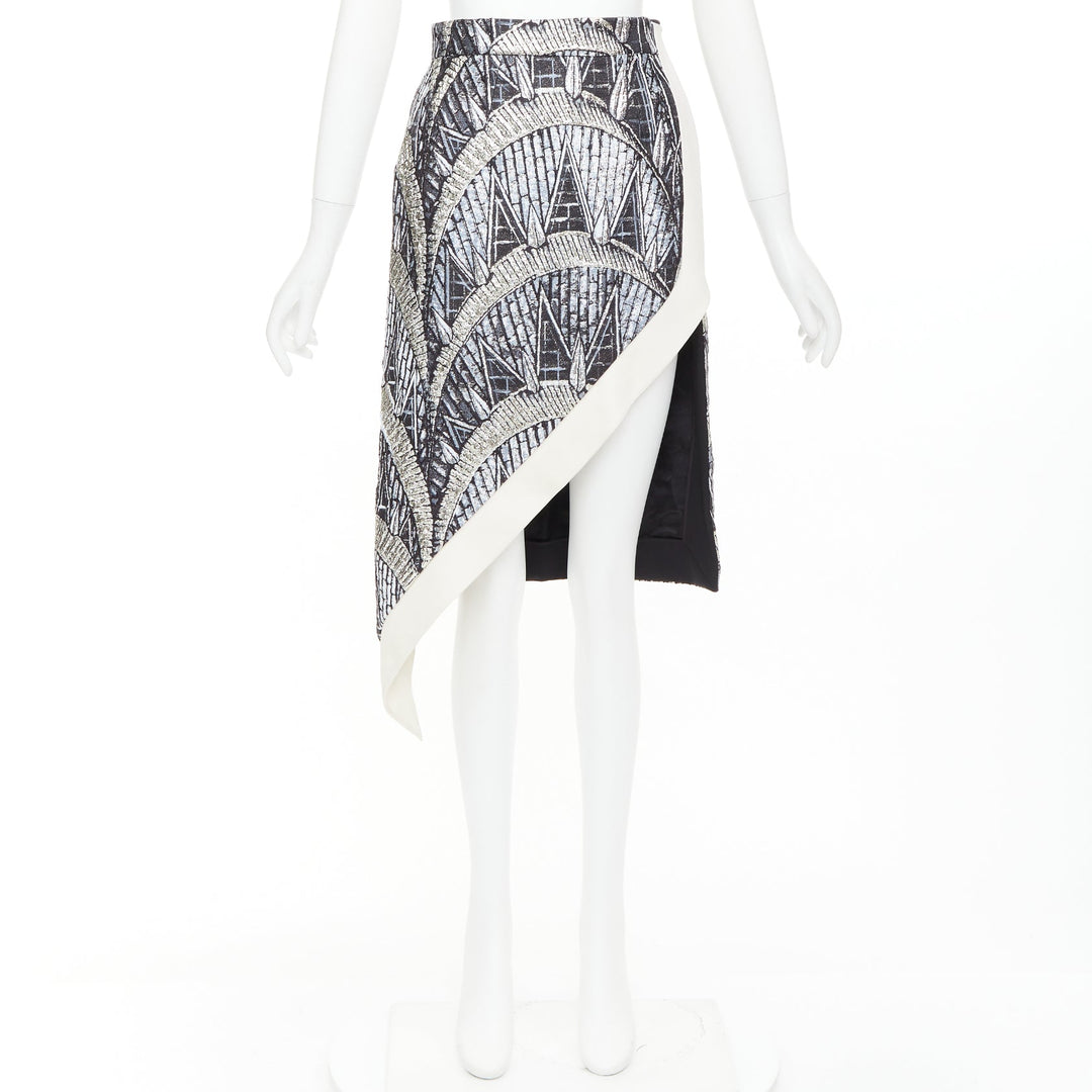 LOUIS VUITTON 2024 Runway cream black silver metallic jacquard asymmetric skirt