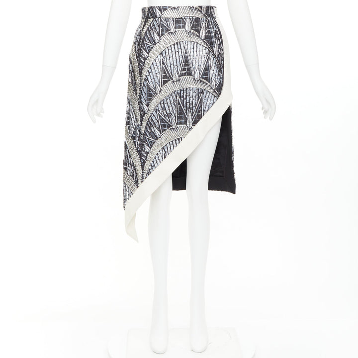 LOUIS VUITTON 2024 Runway cream black silver metallic jacquard asymmetric skirt