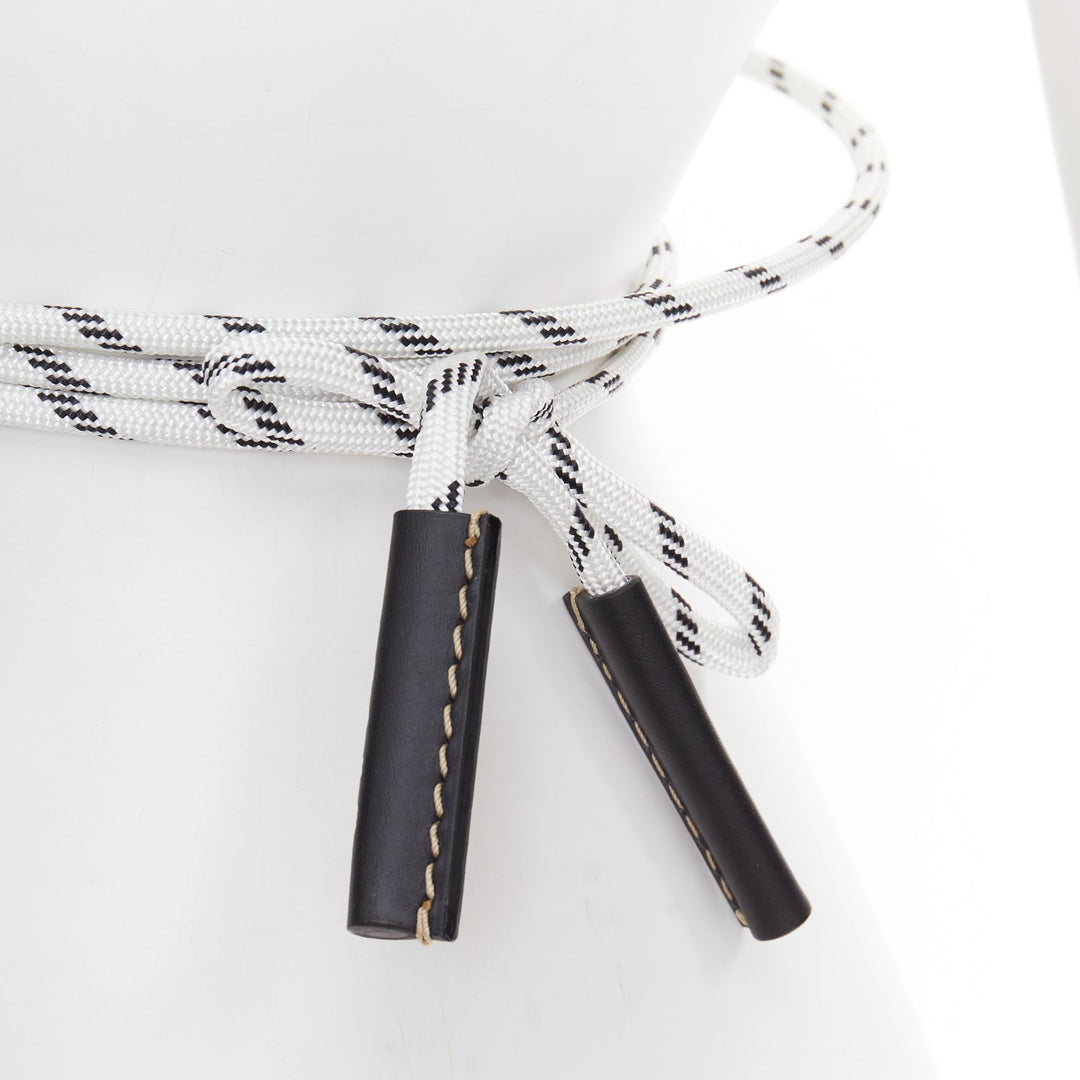 MARNI white black leather trim half wired rope tie wrap belt