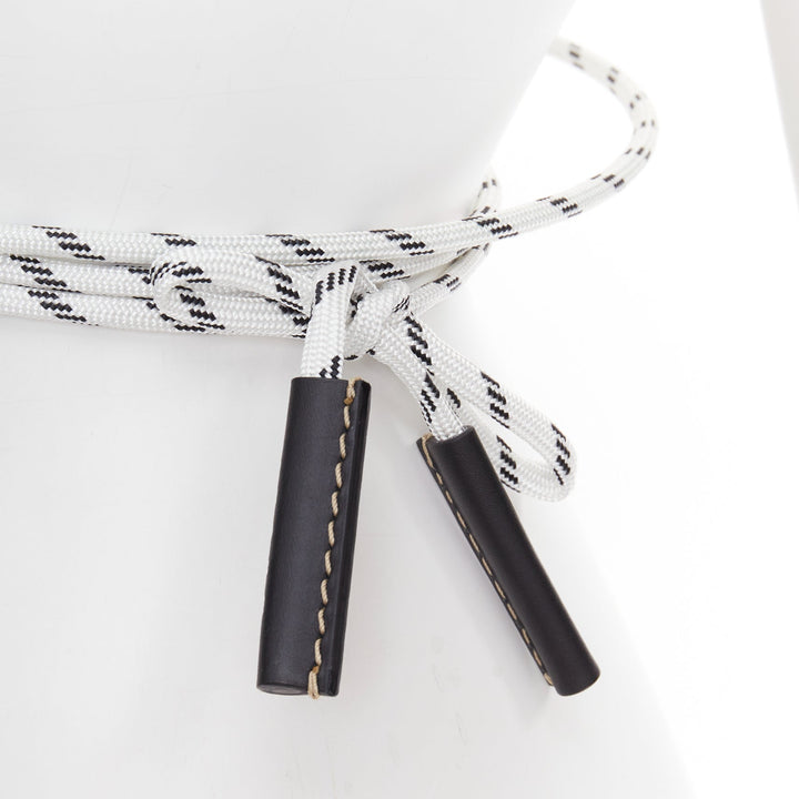MARNI white black leather trim half wired rope tie wrap belt