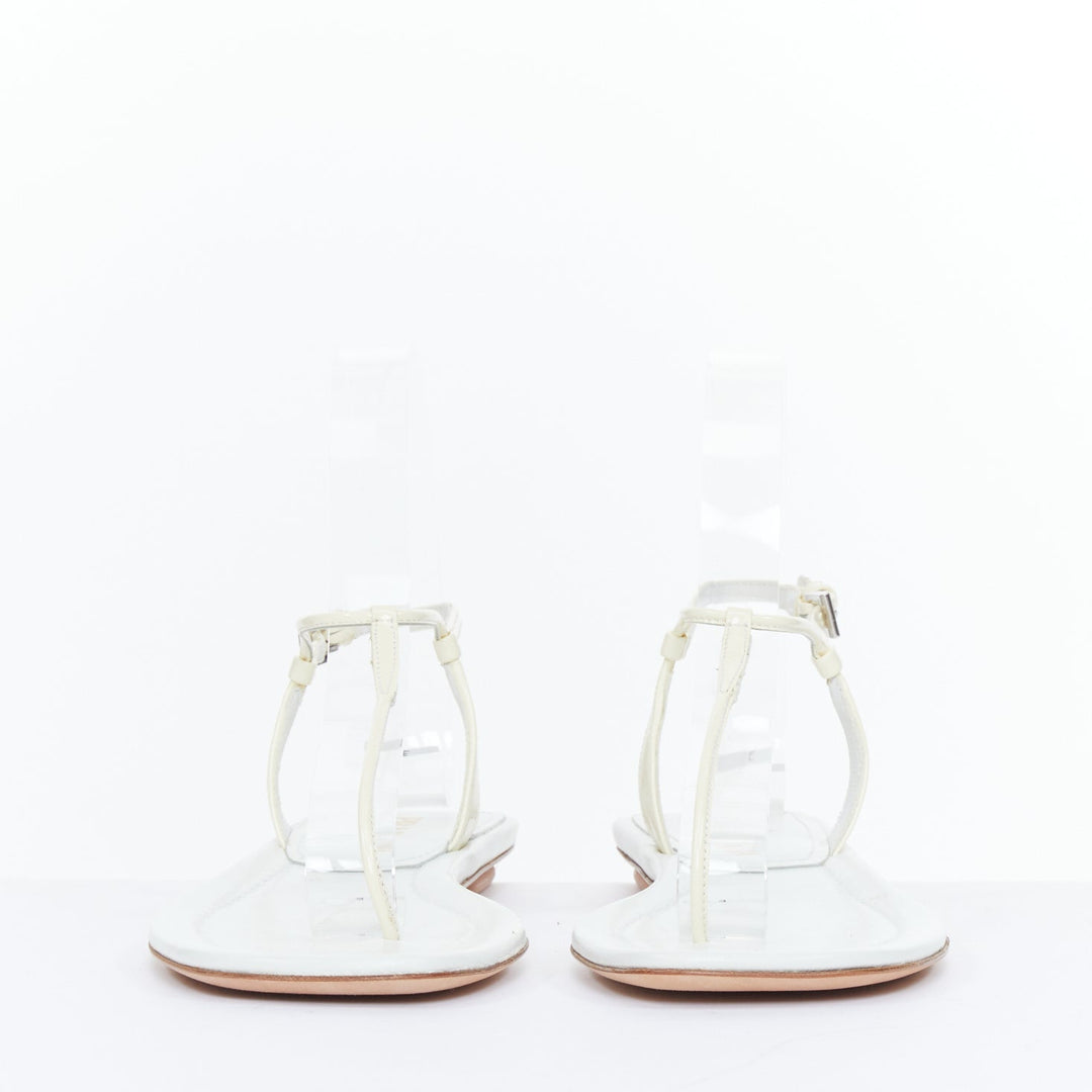PRADA off white patent leather tstrap comfort thong slingback flat sandal EU37.5