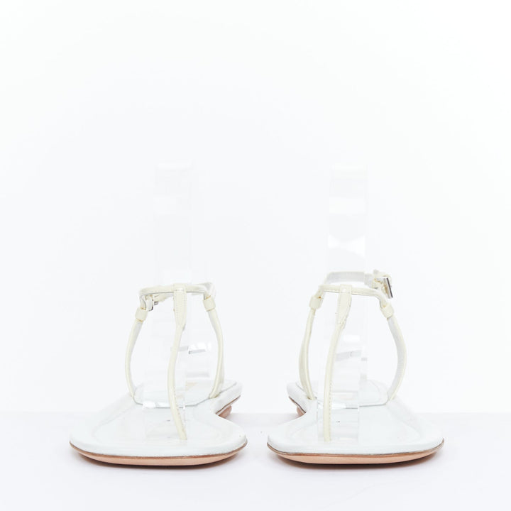 PRADA off white patent leather tstrap comfort thong slingback flat sandal EU37.5