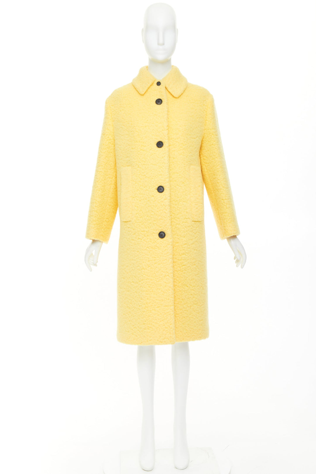 PRADA 2021 Raf Simons Runway pastel yellow wool boucle long oversize coat IT40 S