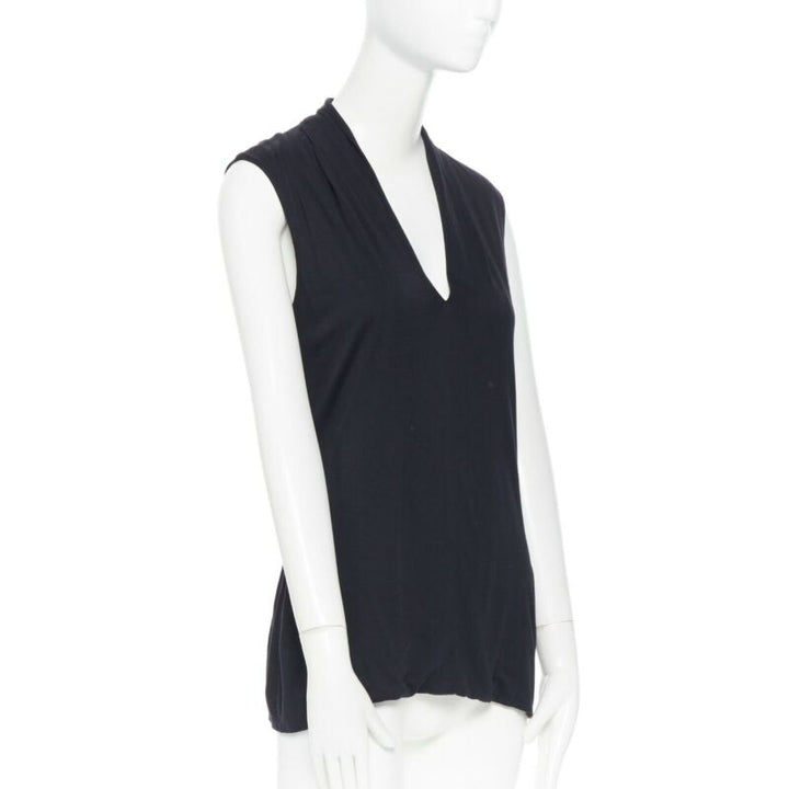 THE ROW black v-neck fold drape elongated vest tank top shirt S
