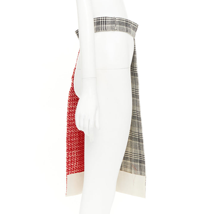 PRADA 2015 Glen check virgin houndstooth wool tweed half skirt belt IT40 S