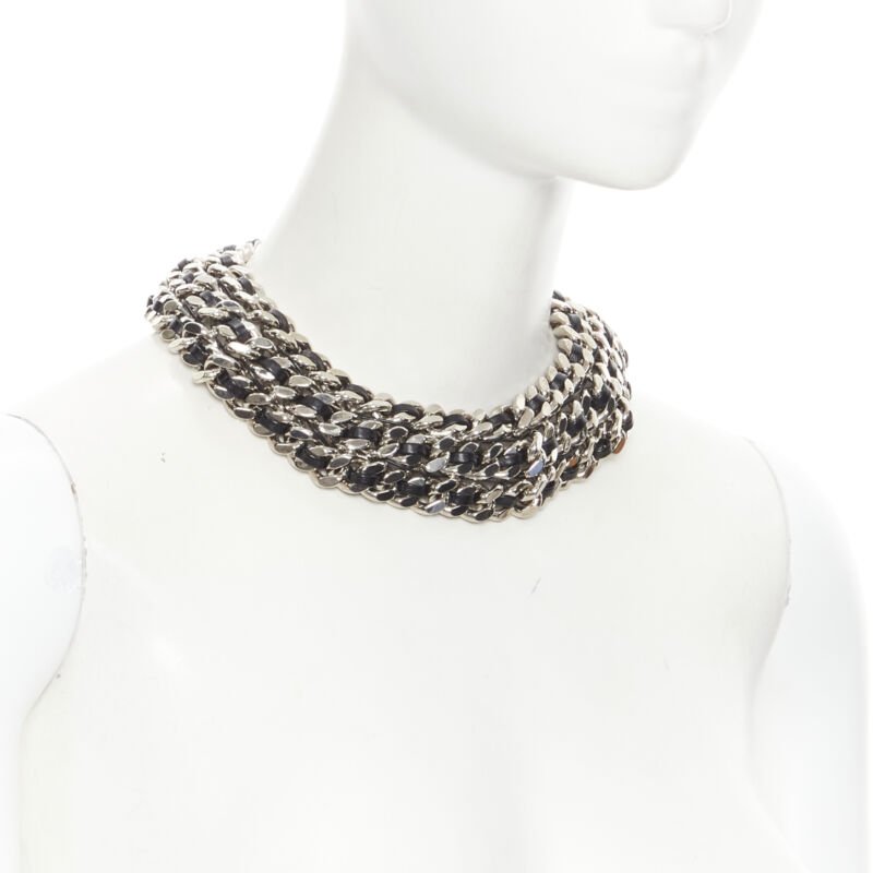 SAINT LAURENT Hedi Slimane Runway silver chunky chain leather necklace