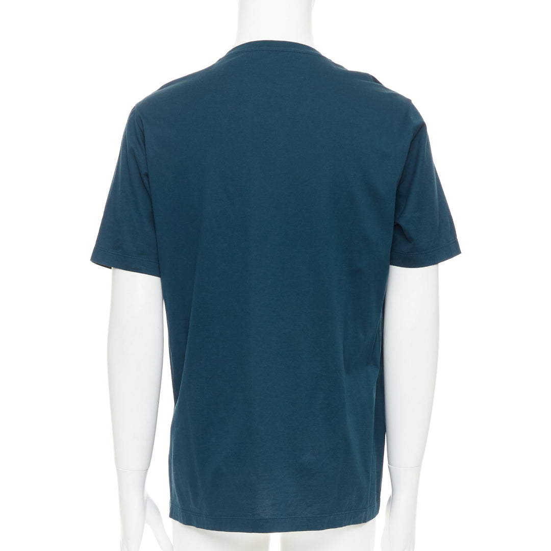 HERMES dark teal blue horse bit print cotton crew neck tshirt