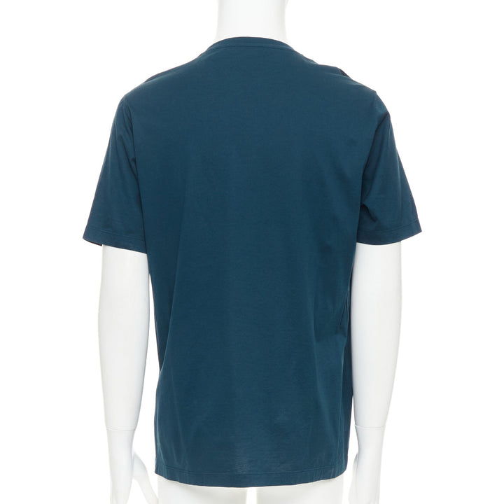 HERMES dark teal blue horse bit print cotton crew neck tshirt