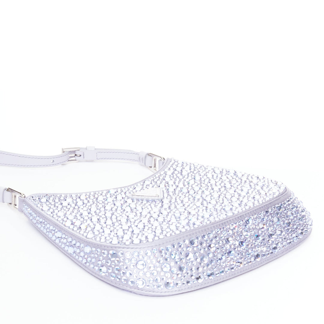 PRADA Cleo blue crystal encrusted satin triangle logo underarm shoulder bag