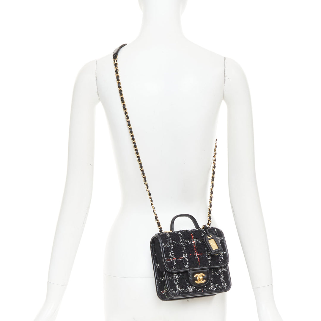 CHANEL 22K Small Flap Tweed School Memory black tweed gold crossbody bag