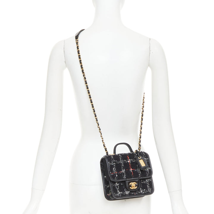 CHANEL 22K Small Flap Tweed School Memory black tweed gold crossbody bag