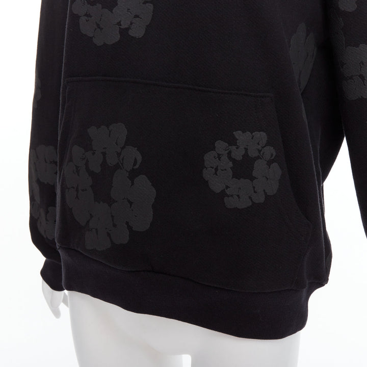 DENIM TEARS Wreath black cotton textured floral hoodie S