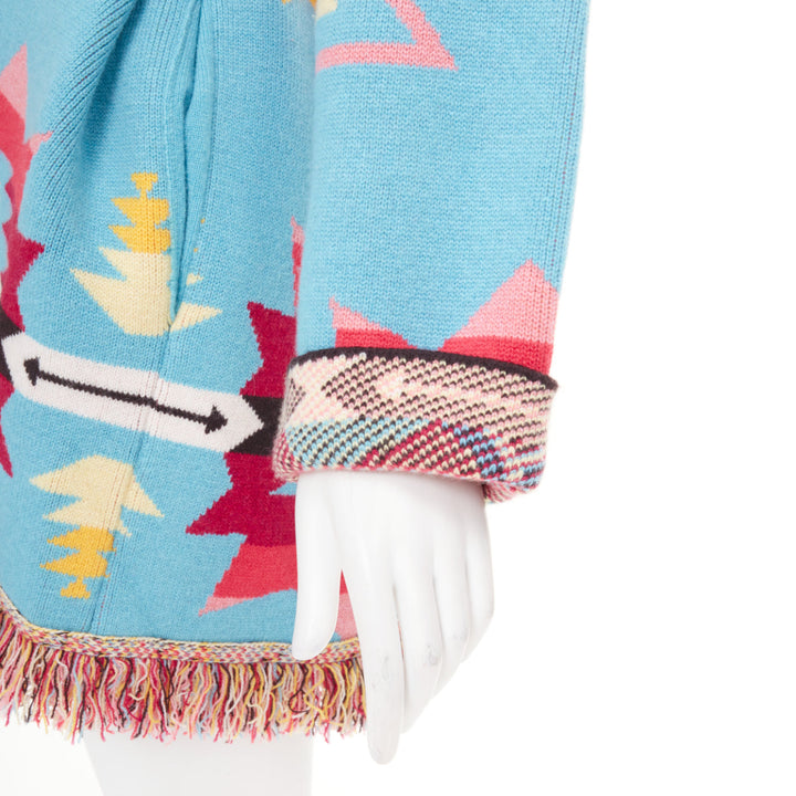 ALANUI 2021 Icon geometric Southwestern jacquard fringe cashmere cardigan coat M
