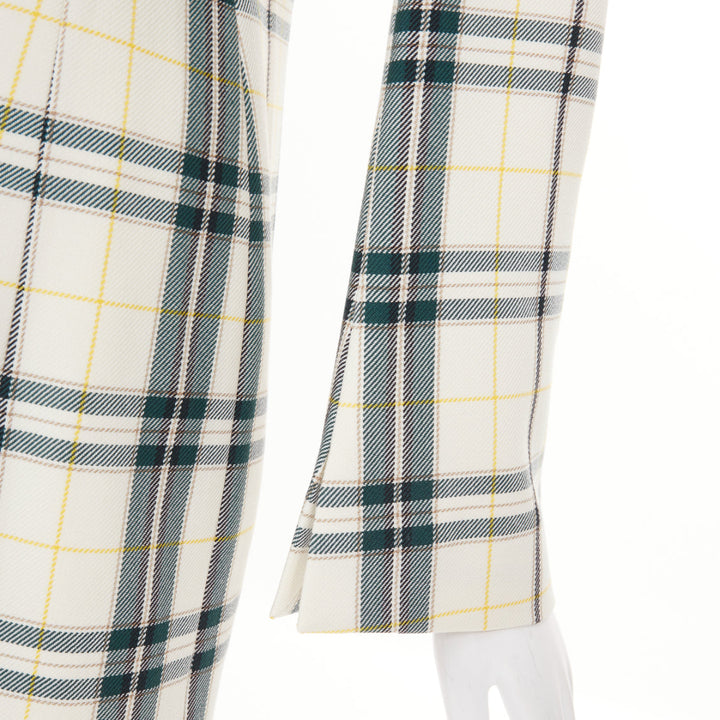 OLIVIER THEYSKENS cream green plaid check velvet collar fitted jacket IT38 XS