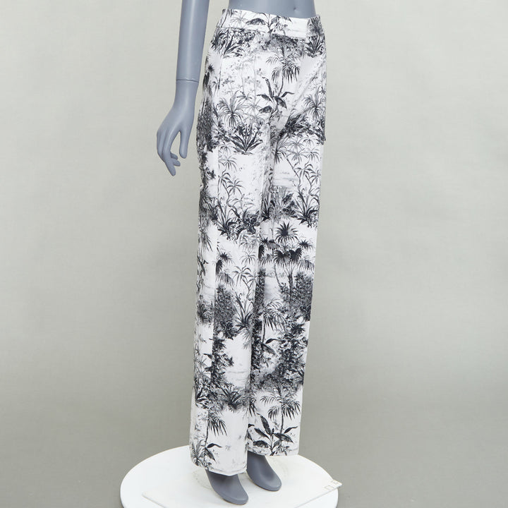 ADAM LIPPES white black cotton blend floral print straight pants US2 S