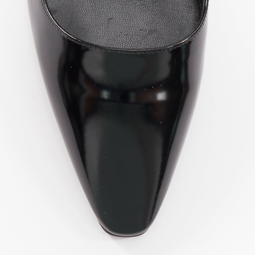ROGER VIVIER Virgule black patent leather kitten comma heel almond pumps EU38.5