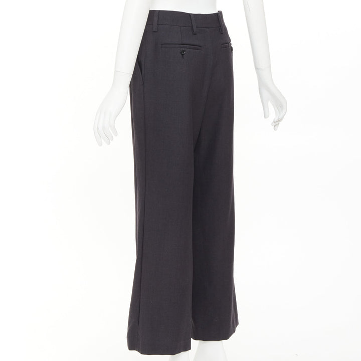 PRADA 2022 dark grey virgin wool pleated wide leg cropped pants IT38 XS