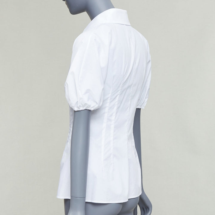DOLCE GABBANA 2025 white cotton dolman puff sleeve cinched waist shirt IT38 XS
