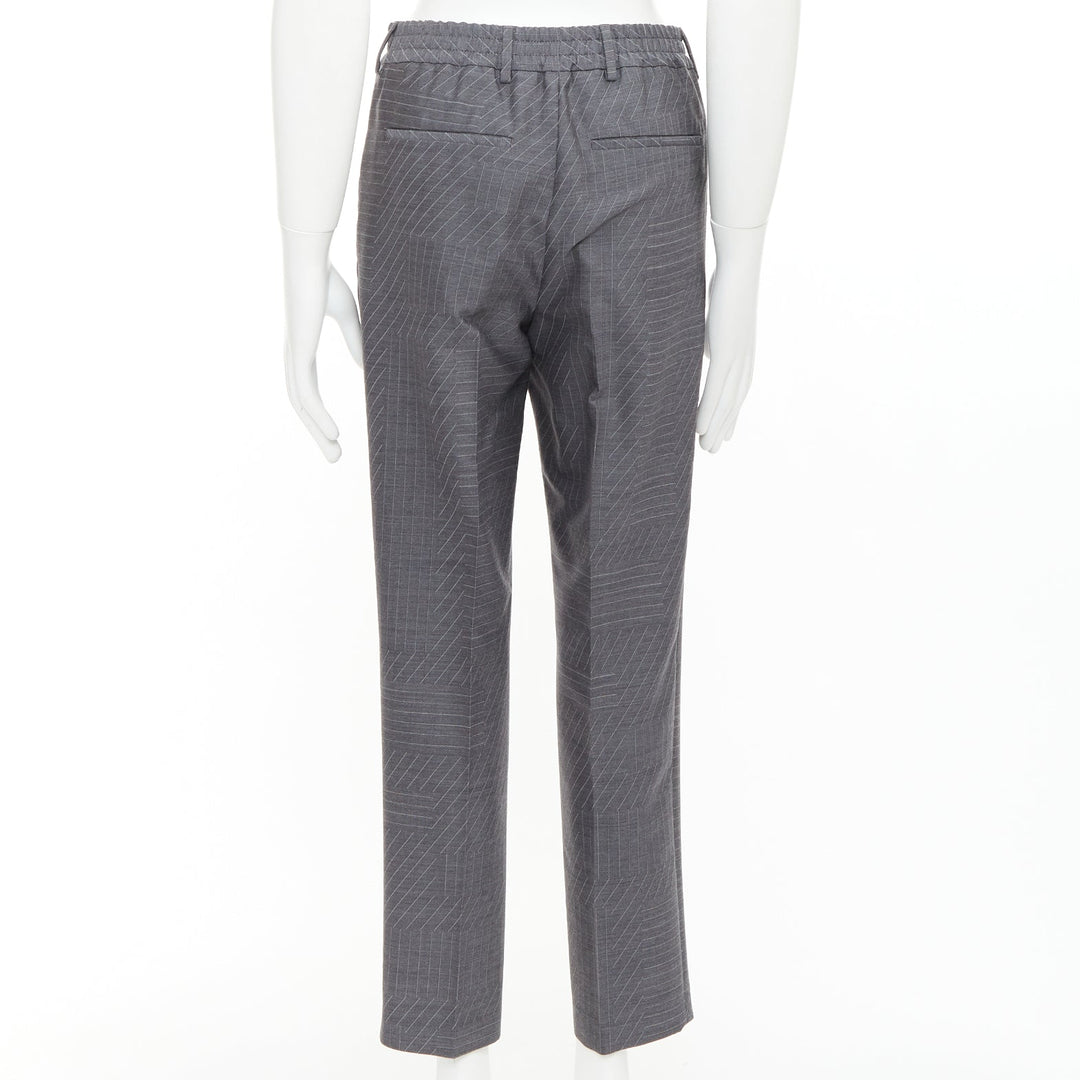 FENDI wool grey contrast stripe print pleated front cropped dress pants IT44 XS