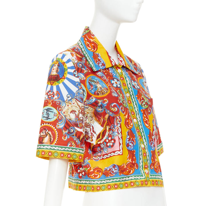 DOLCE GABBANA 2016 Carretto Siciliano cotton rolled sleeves crop shirt IT44 L