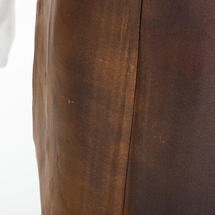 PRADA 2023 Runway brown watercolor print satin creased paper effect dress IT40 S