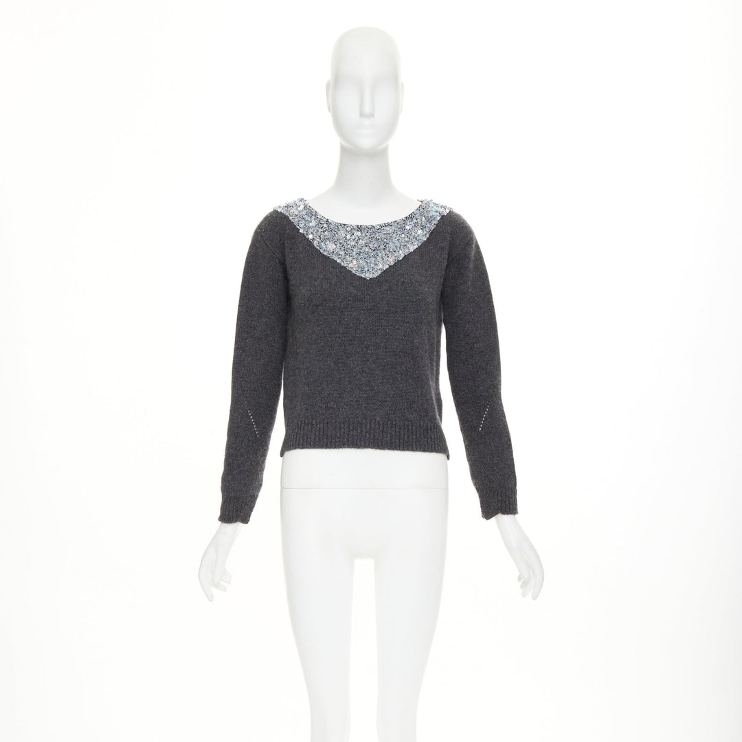 ERMANNO SCERVINO cashmere holographic silver bead embellished sweater IT38 XS