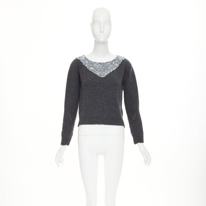 ERMANNO SCERVINO cashmere holographic silver bead embellished sweater IT38 XS