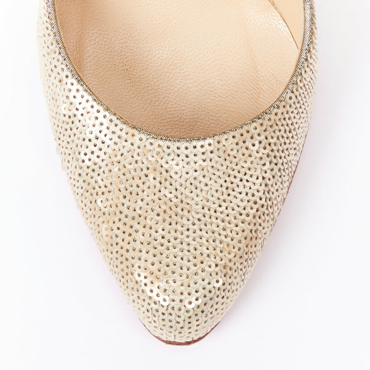 CHRISTIAN LOUBOUTIN Fifi 100 gold sequinned almond toe pumps EU37.5