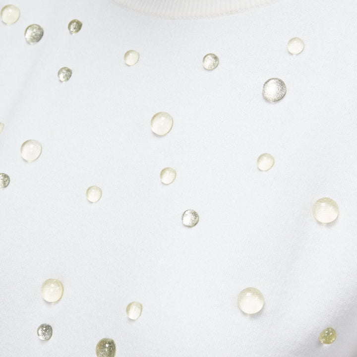 CHANEL 2018 water drop embellished cotton short sleeve pullover sweater FR36