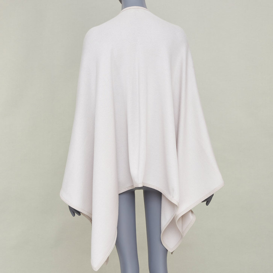 LORO PIANA 2021 cashmere silk blend leather trim button poncho cape coat