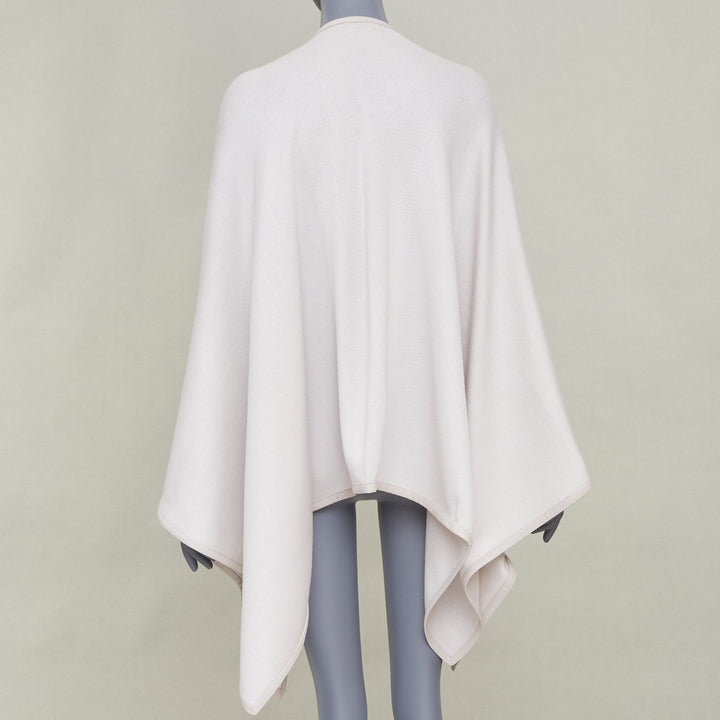 LORO PIANA 2021 cashmere silk blend leather trim button poncho cape coat