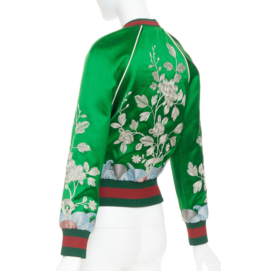 GUCCI 2016 Runway green duchess silk gold embroidery chinoiserie bomber IT40 S
