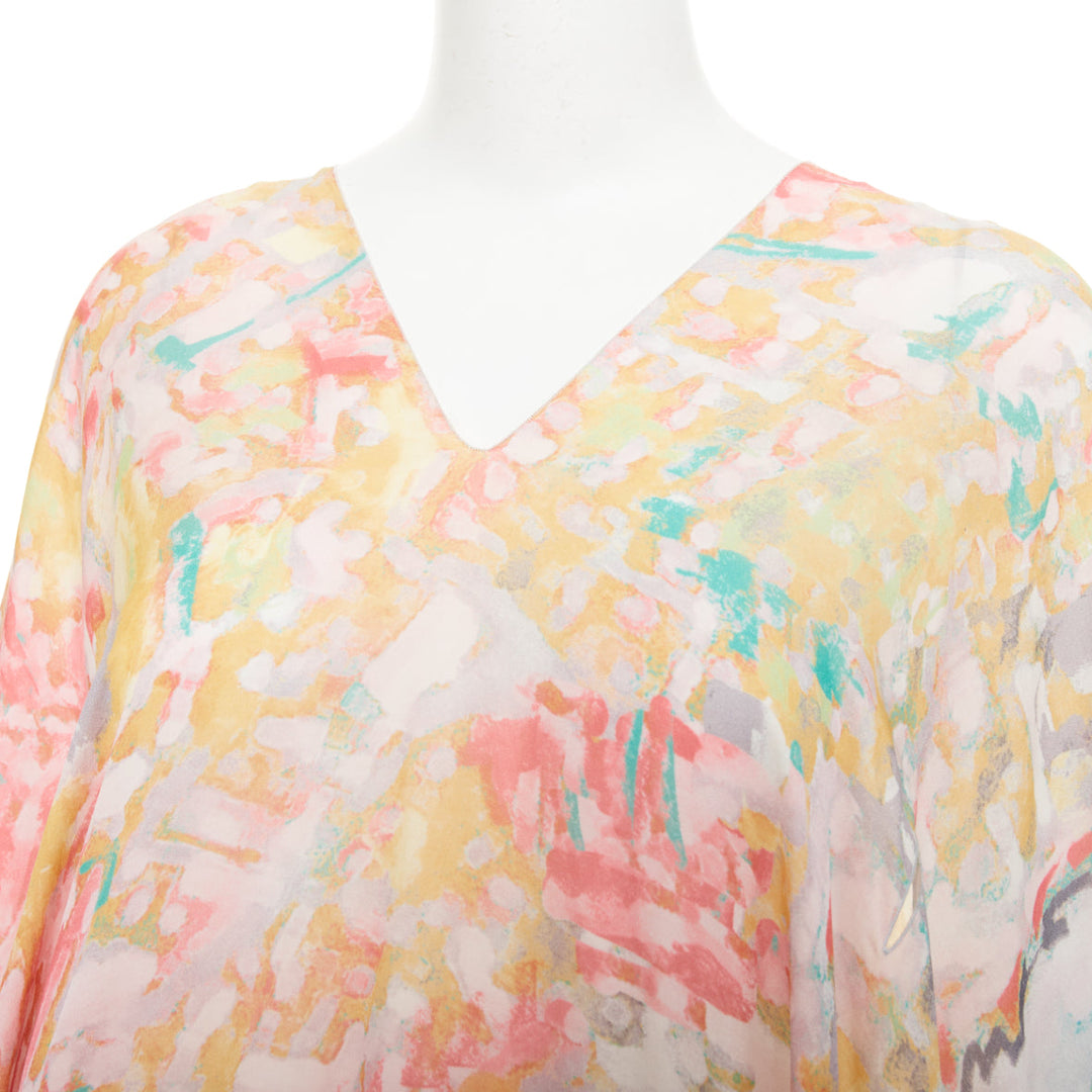 CHANEL 2011 Runway abstract watercolor silk cotton mix caftan maxi dress OS