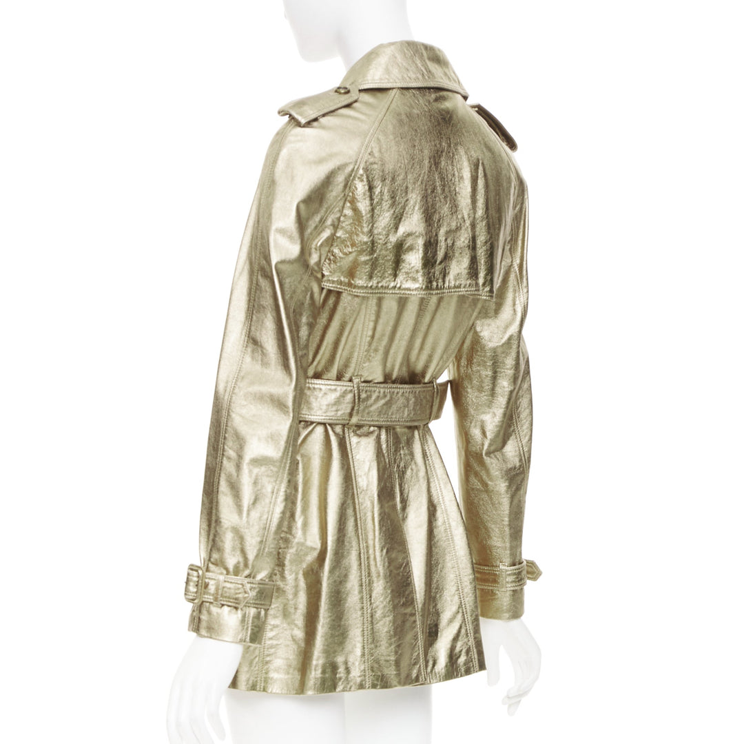 rare BURBERRY 2013 Runway gold lambskin double breasted trench coat IT38 XS