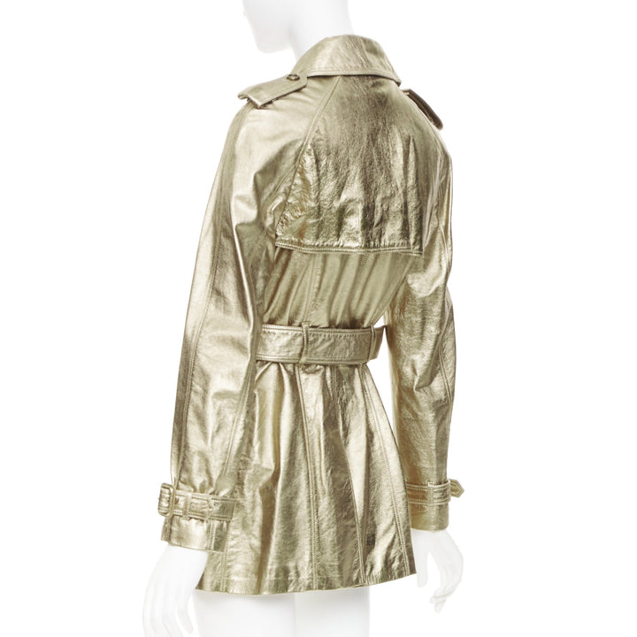 rare BURBERRY 2013 Runway gold lambskin double breasted trench coat IT38 XS