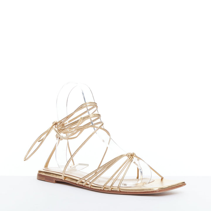 GIANVITO ROSSI Sylvie gold leather strappy flat gladiator sandals EU37.5